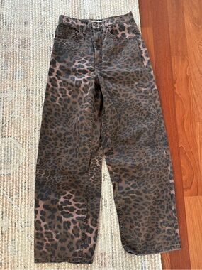 TopShop Leopard Print Wide Leg Jeans